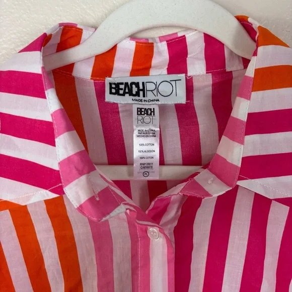 Beach Riot Shirt Alex Top Sunset Stripes Button Down Swim Cover Up Size L Petite - Picture 4 of 5